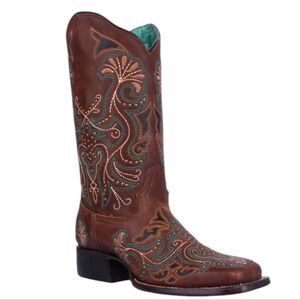 CORRAL A4485 Brown Leather embroidery & studs cowgirl western boots sz 6.5 NWT